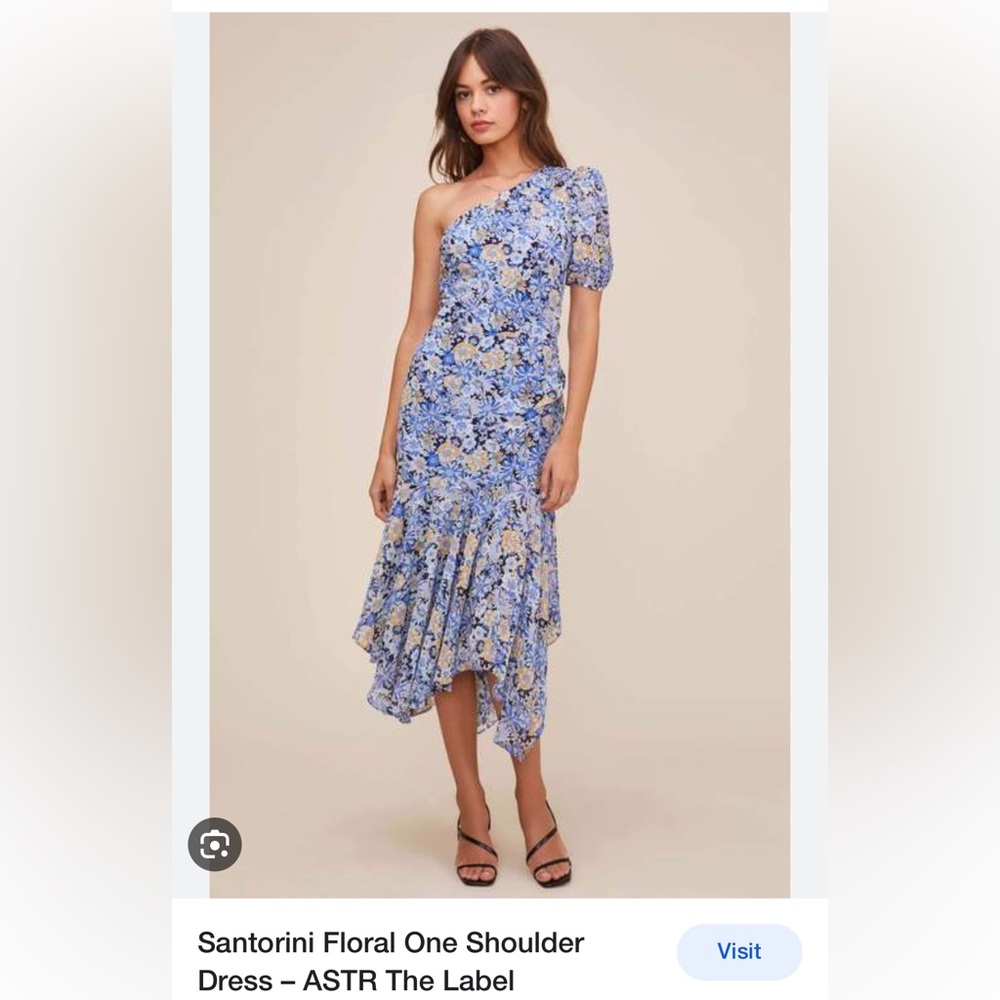 Santorini floral one shoulder dress in blue